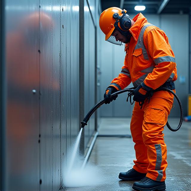 Emergency metal cleaning professional with specialized equipment